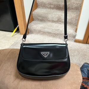 Prada Black Patent Leather Shoulder Bag with Silver Logo
